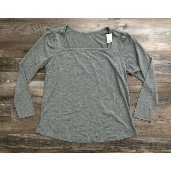 Lane Bryant Size 10-12 Gray Glitter Square Neck T Long Sleeve Shirt New w Tags - Picture 1 of 6